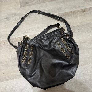 Olivia + Joy black shoulder hobo bag with grommets